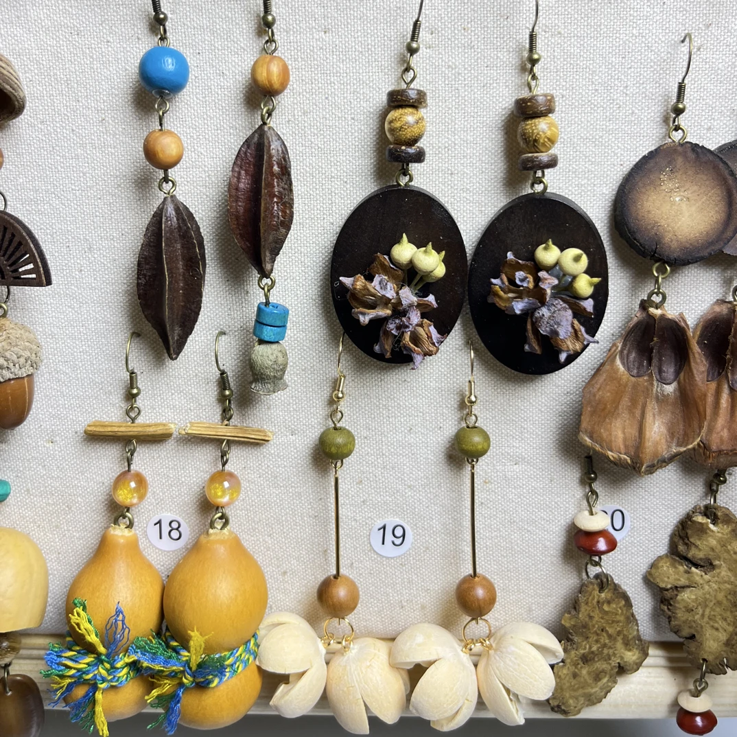 合金木质耳饰 合金植物中药耳环，手工制作，默认微瑕！不退不换！