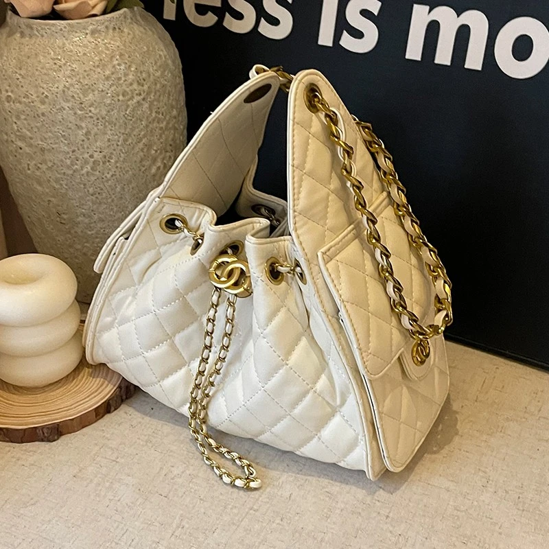 2025新款高级感菱格链条包单肩腋下休闲托特包斜挎包