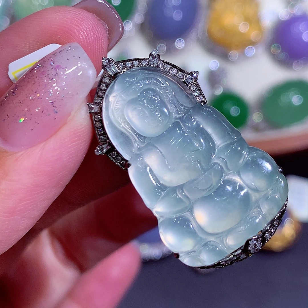 翡翠18K金镶嵌吊坠(不含链)