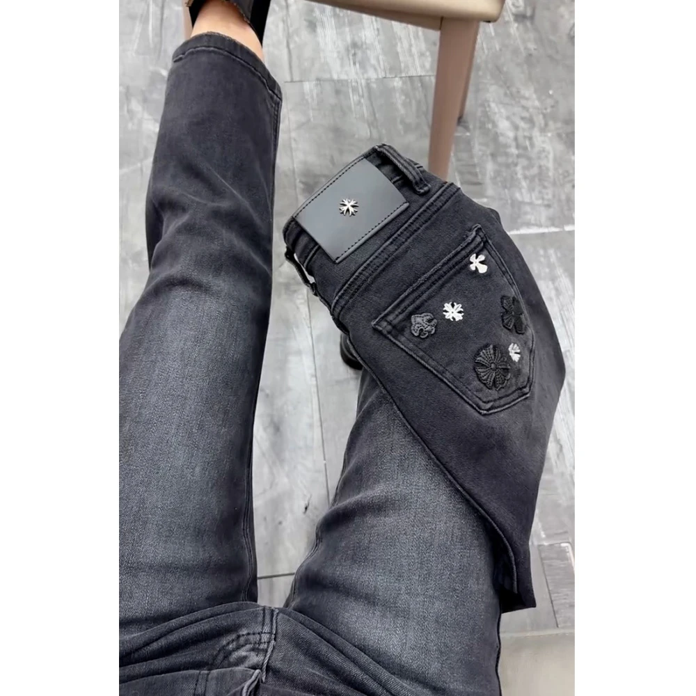 2025秋冬加绒大码黑灰色高腰弹力直筒牛仔裤女胖mm显瘦九分烟管裤