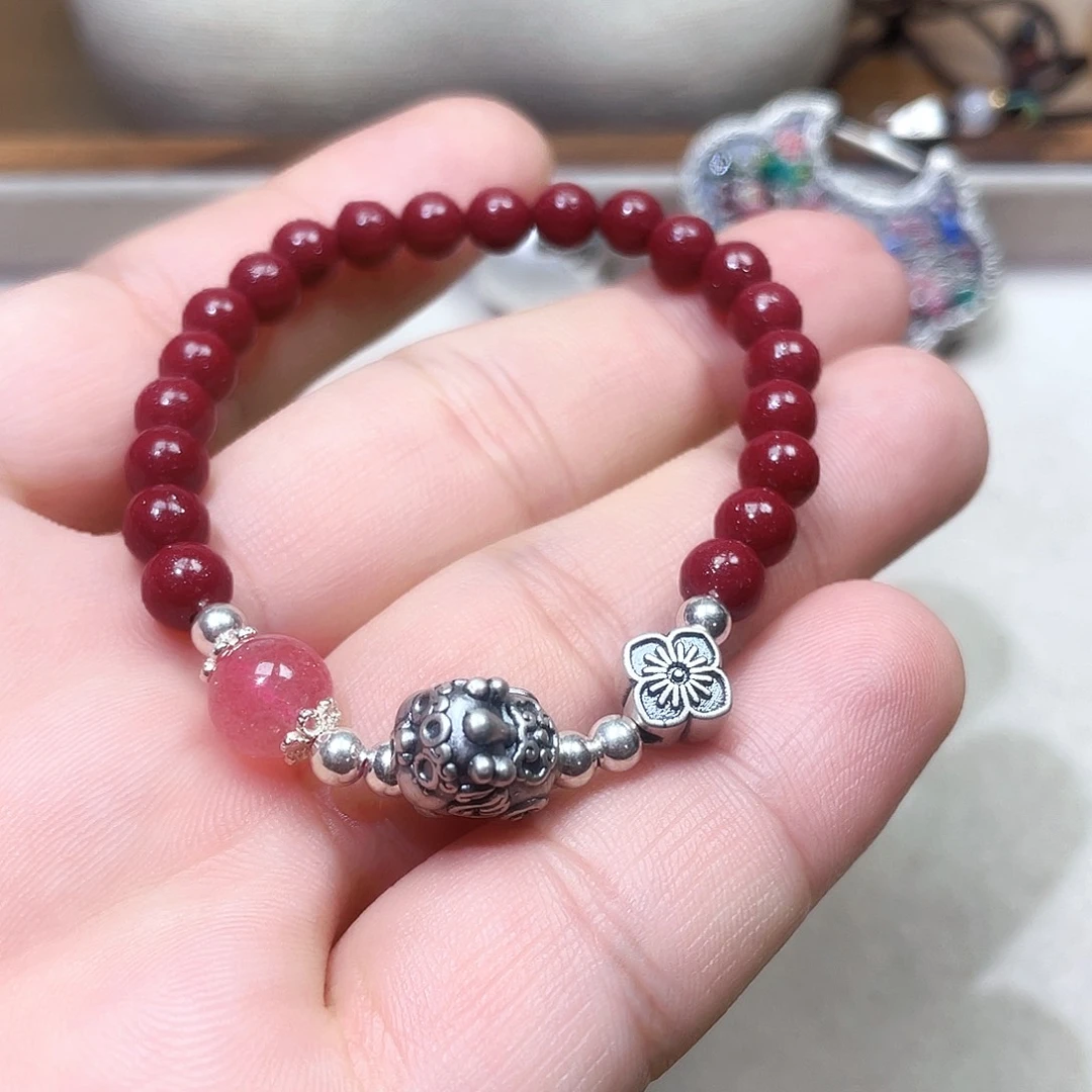 吊坠925银锆石红色手链