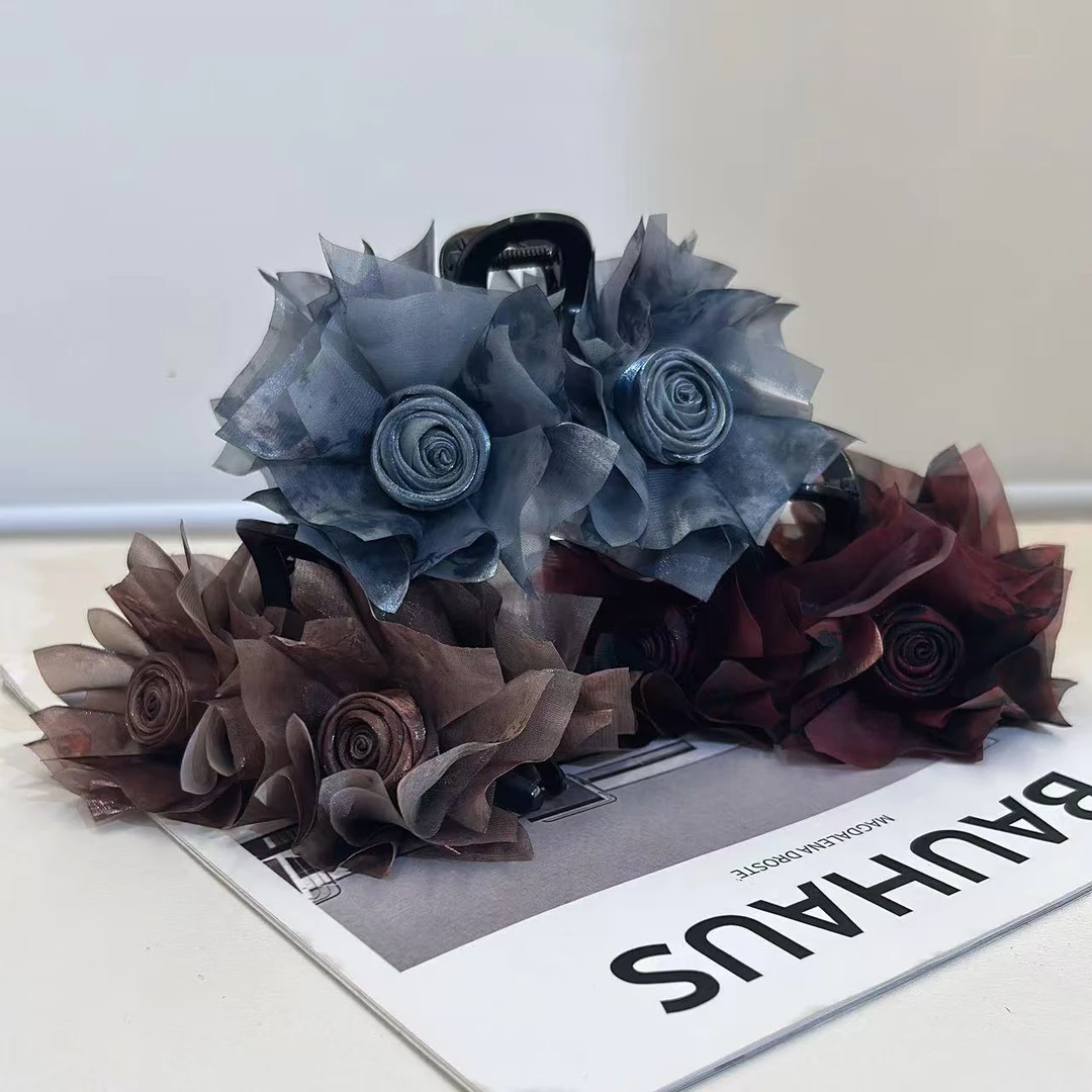 水墨晕染小众花朵发饰小香风玫瑰花后脑勺盘发头饰L288