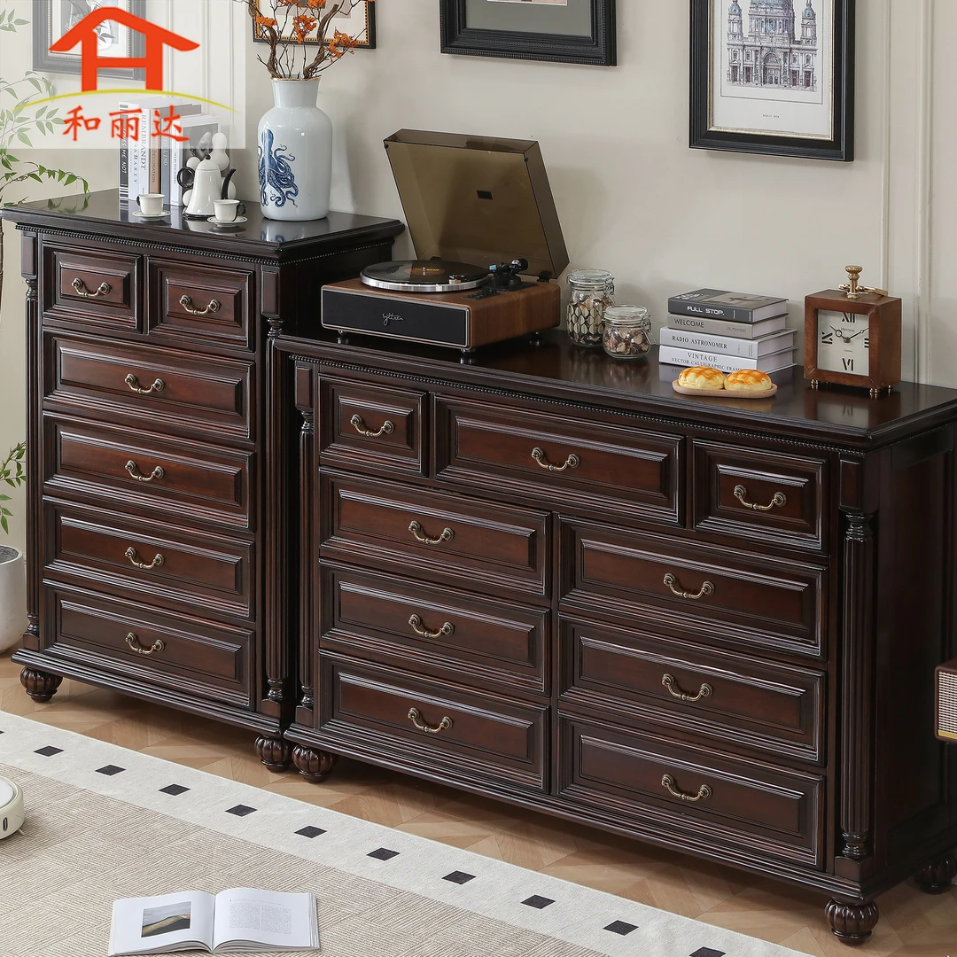 （查尔）美式全实木九斗柜收纳柜复古风客厅储物抽屉柜卧室床尾柜