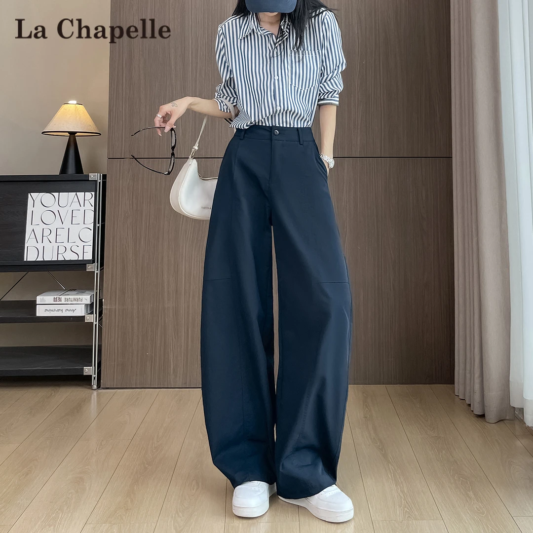 拉夏贝尔藏蓝色工装弯刀裤女2025新款秋季美式解构镰刀阔腿香蕉裤