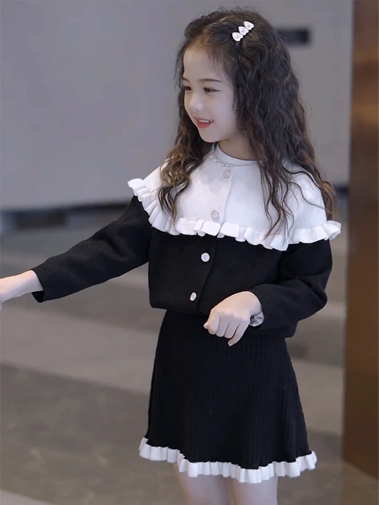 女童连衣裙秋装2025新款洋气毛衣裙子儿童装时髦小香风套装秋冬款