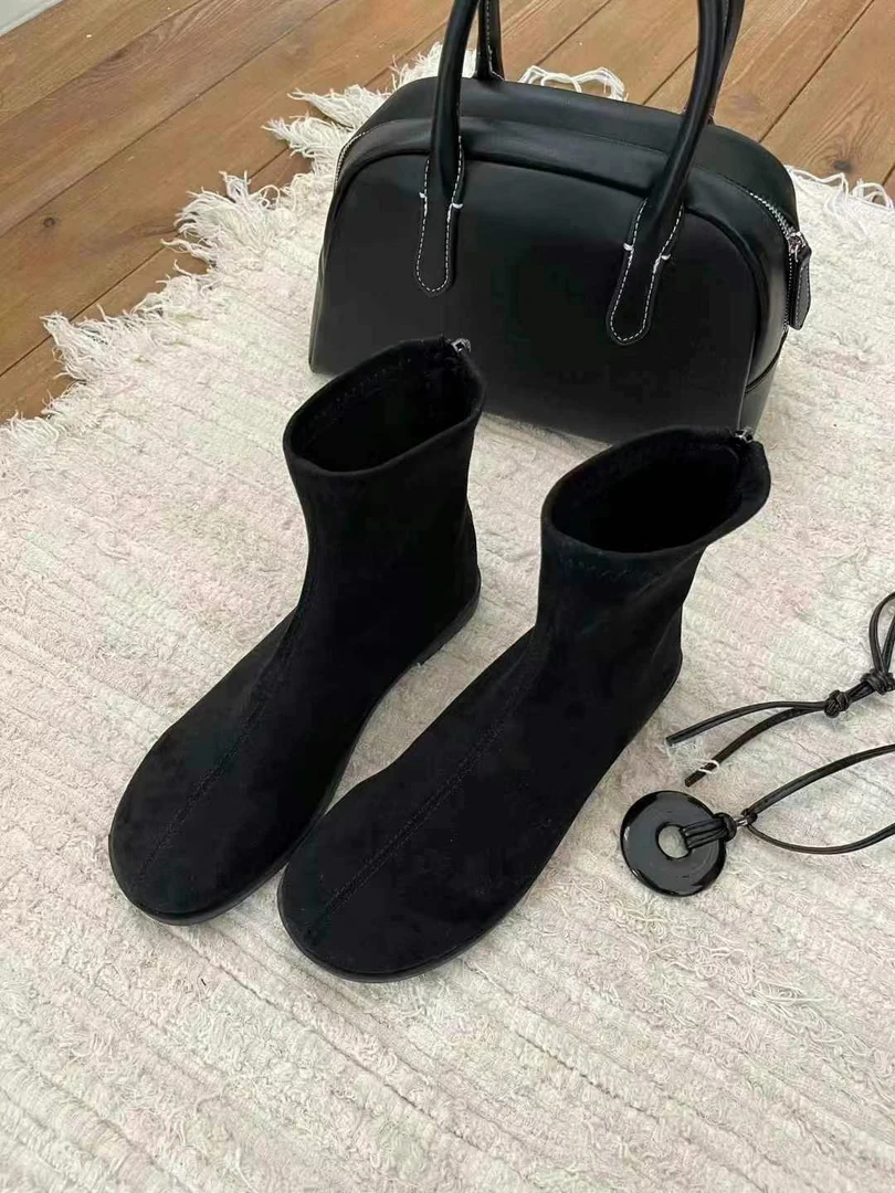 极简轻奢~显瘦平底弹力靴绒面短靴女瘦瘦靴89587/A4