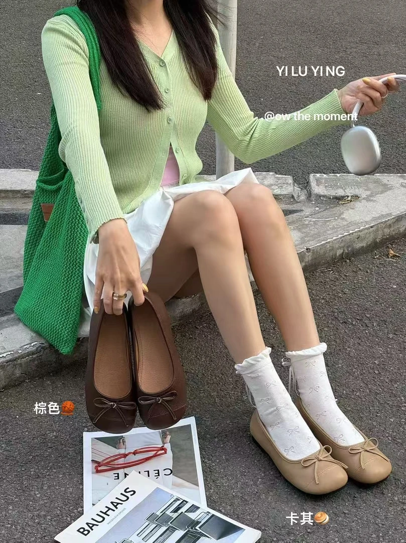 Z521-1芭蕾风圆头平底单鞋超软一脚蹬舒适奶奶鞋浅口单鞋女