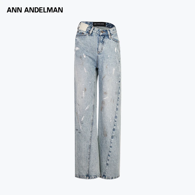 ANN ANDELMAN【商场同款新品】25春夏高腰泼墨印花水洗斜腰头牛仔裤