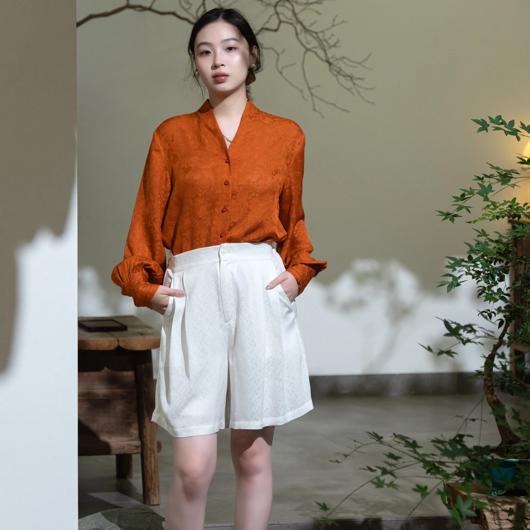 菁菁古韵｜朱伯伯苏罗白色格纹短裤 休闲时尚百搭