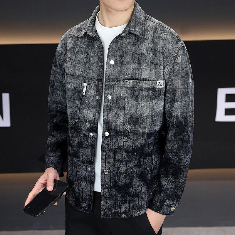 2025春季男士潮流帅气宽松印花牛仔夹克休闲舒适百搭外套8259