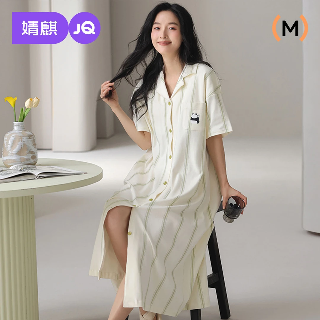 婧麒睡衣女款爆款2025新款短袖长款简约性感睡衣高级感可外穿居家