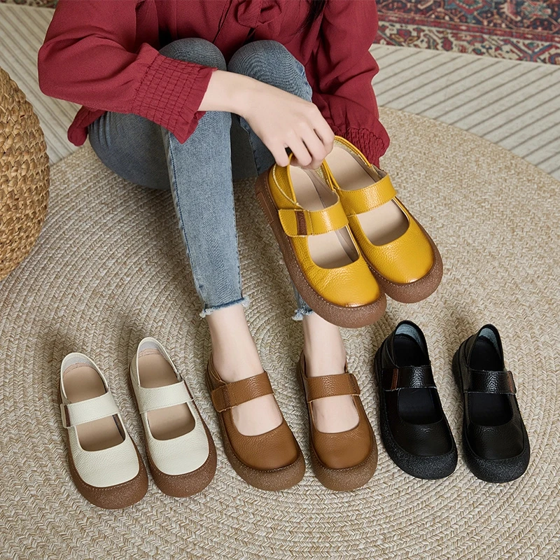 万达撤柜2025头层牛皮妈妈鞋厚底韩版搭扣休闲鞋中老年玛丽珍女鞋