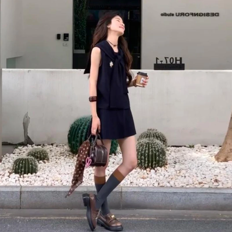 孕妇装2025夏新韩系简约百搭宽松无袖上衣穿搭半身裙孕妇两件套潮