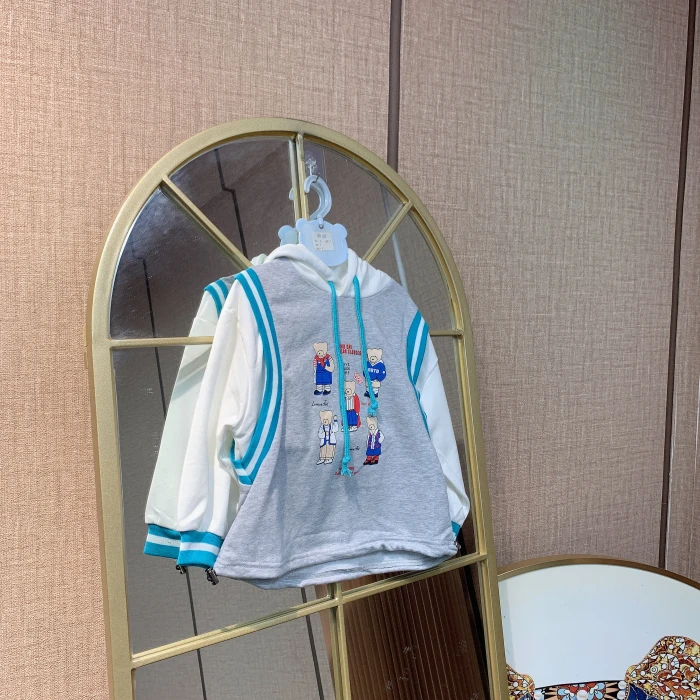 AA615  宝宝白色连帽卫衣+灰色马甲套装  秋款