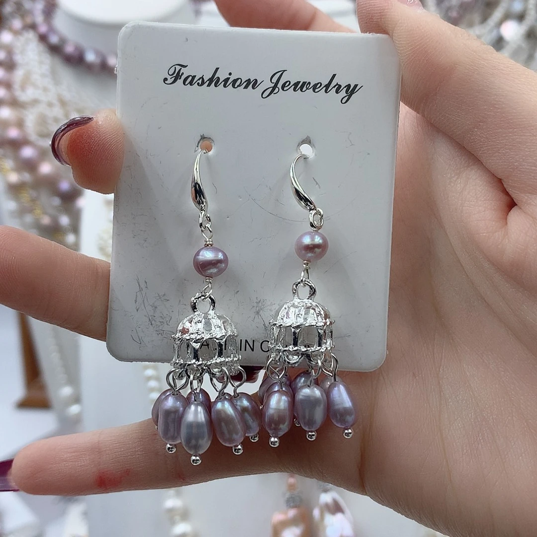 淡水珍珠银S925镶嵌耳饰