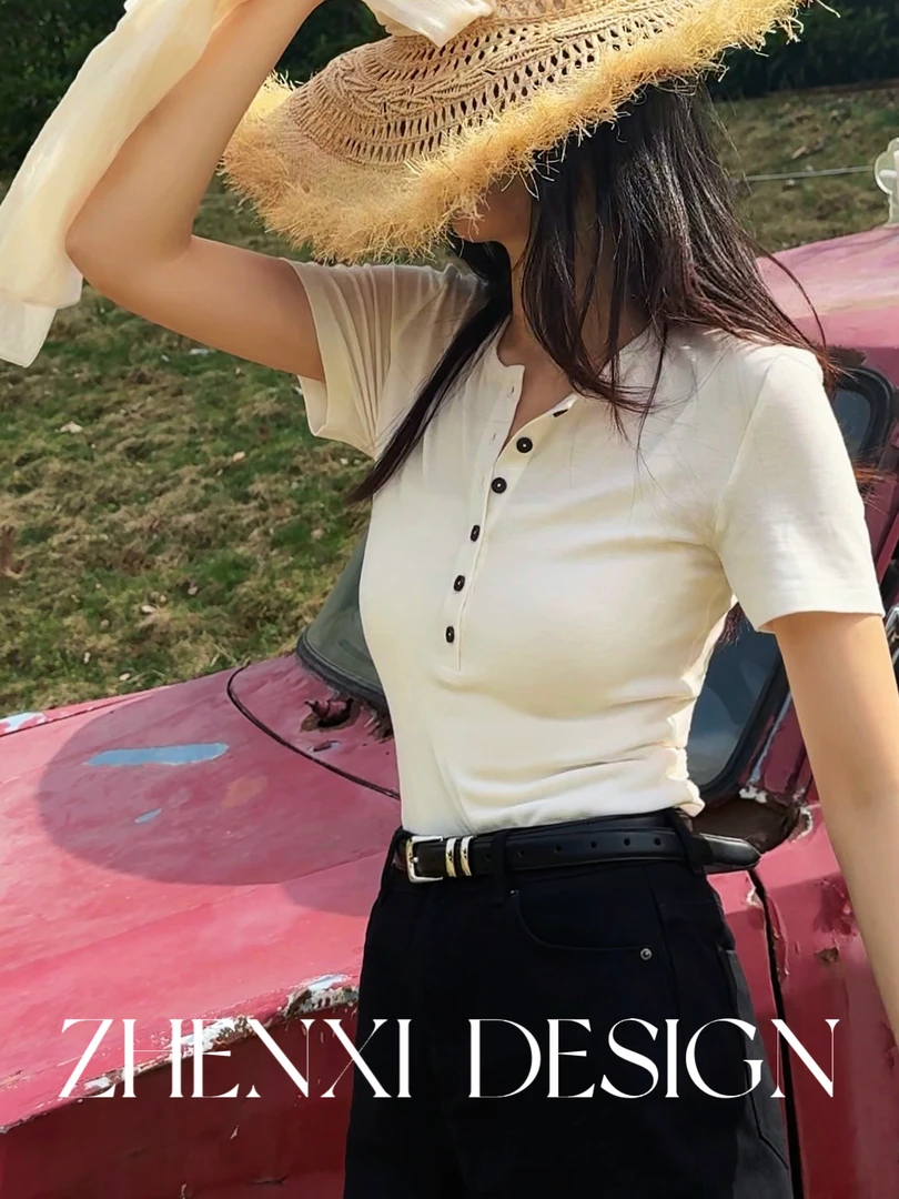 针西【V领超瘦T恤】高个子穿搭莱赛尔纤维T恤上衣S70297