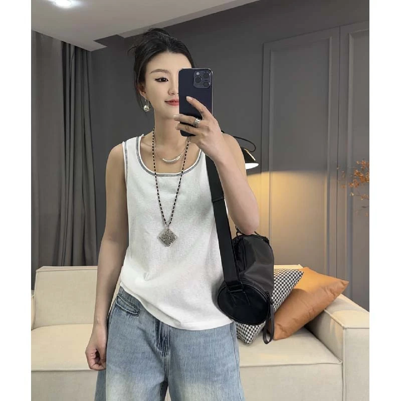 7651太谷休闲夏季纯色简约百搭打底通勤宽松雪花棉薄款背心