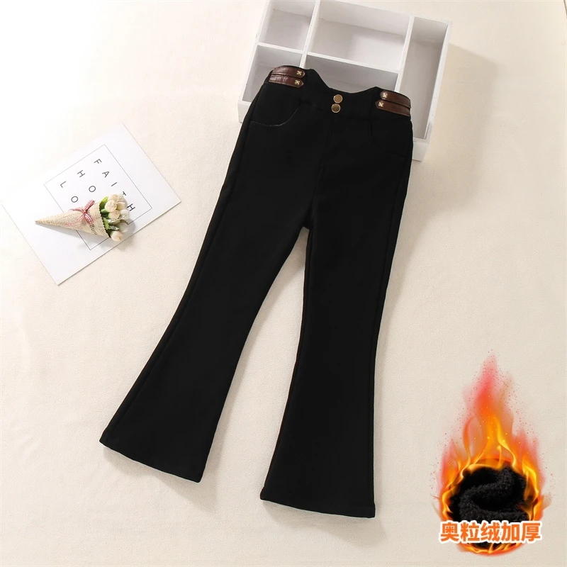 女童加绒裤子秋冬2025爆款6-12岁儿童长裤修身显瘦女孩黑色喇叭裤