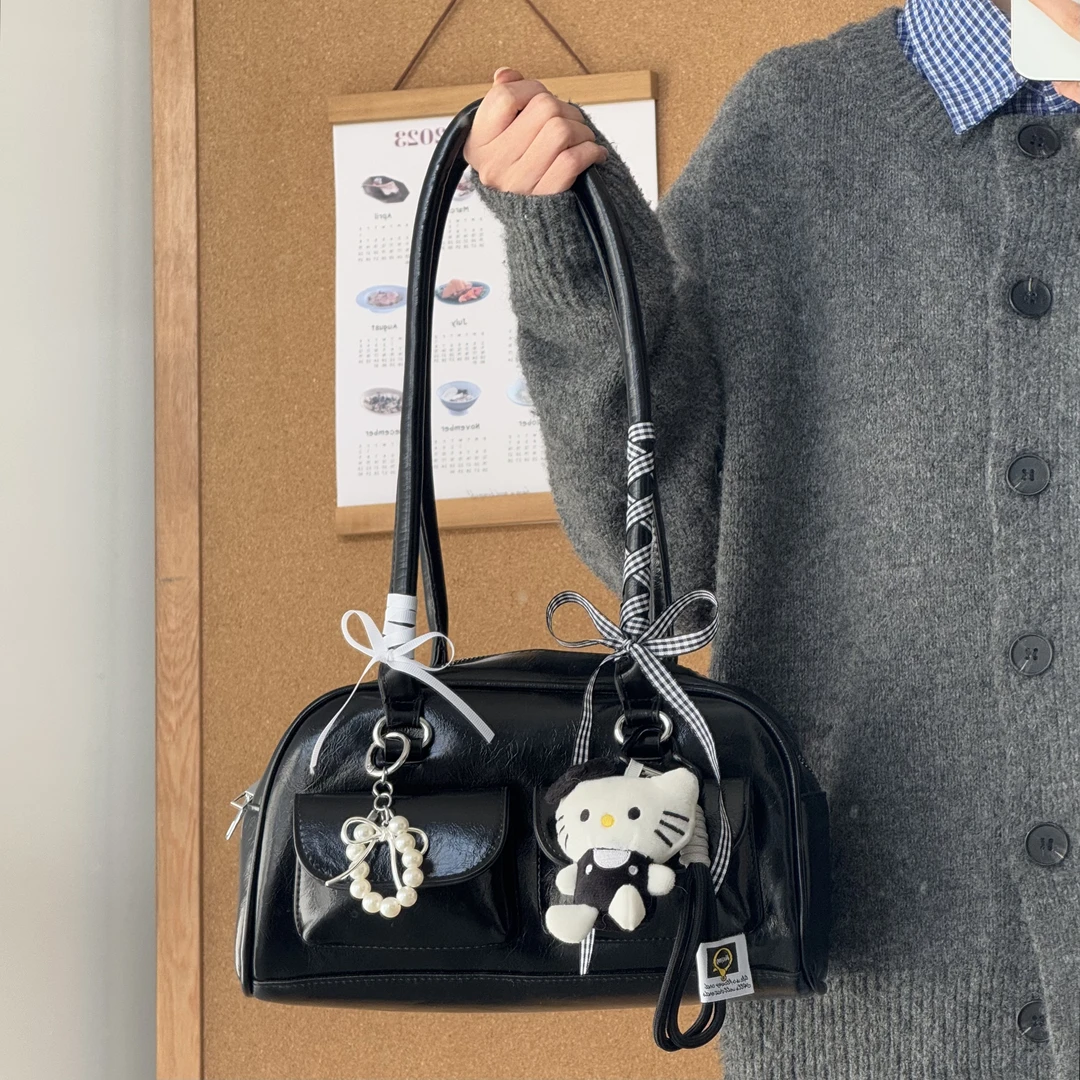 一张同学【长约27cm高16cm宽10cm】时尚百搭手提单肩包C4925黑色