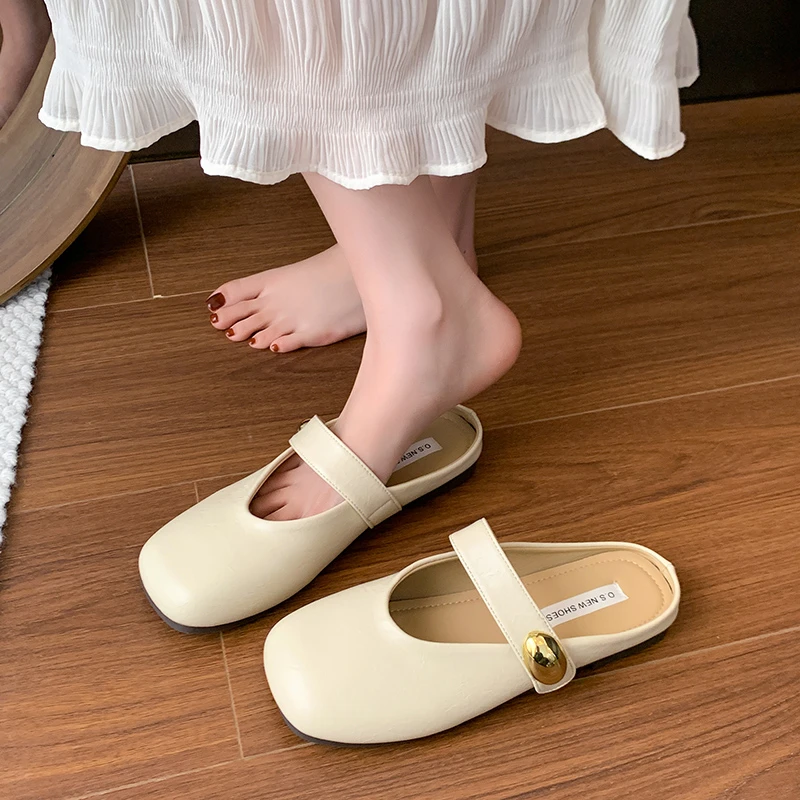 法式平底包头半拖鞋女夏外穿2025新款温柔晚晚风单鞋玛丽珍凉拖鞋