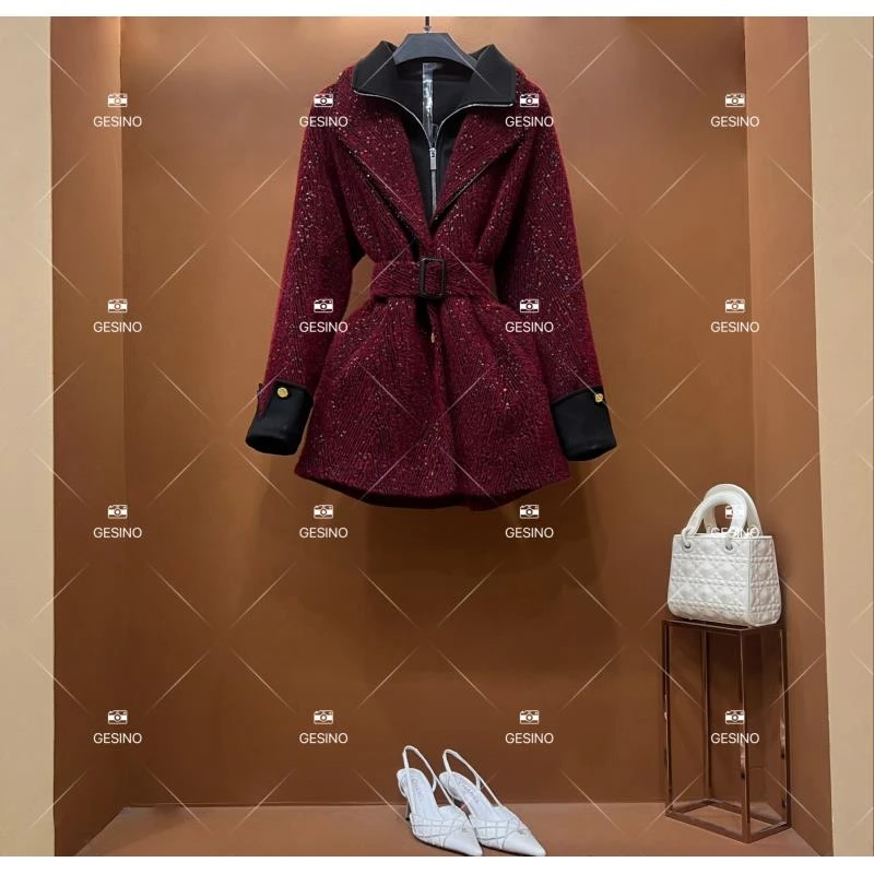 【关关】秋冬气质小香风时尚设计师中长款外套 QD-2025509