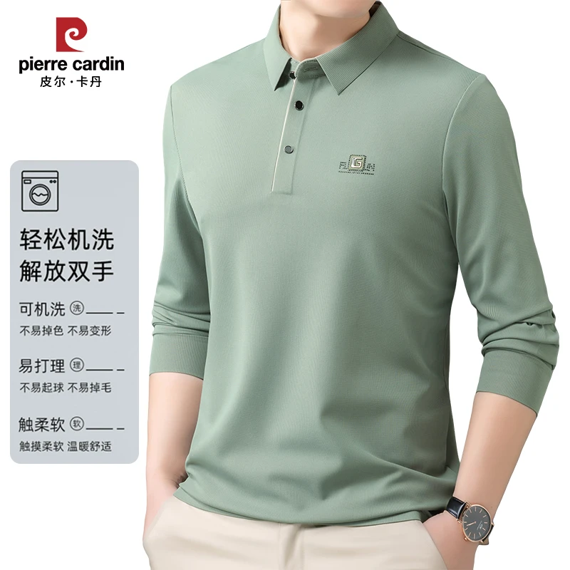 皮尔卡丹【撞色无痕】新款长袖T恤男宽松商务休闲POLO衫上衣男装