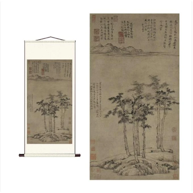 [高清复刻]元·倪瓒《六君子图》竖轴，馆藏级艺术微喷工艺装饰画