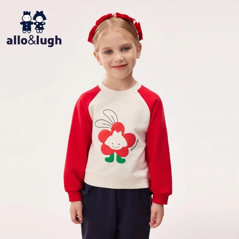 【花园农场】阿路和如秋冬2024新款女童印花撞色套头卫衣上衣