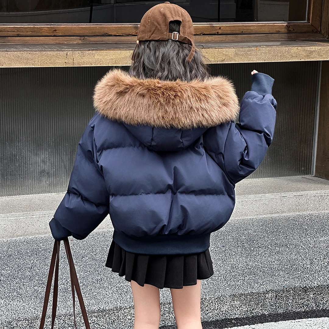 女童短款棉服冬装2025新款女大童大毛领中大童棉服儿童韩版短外套