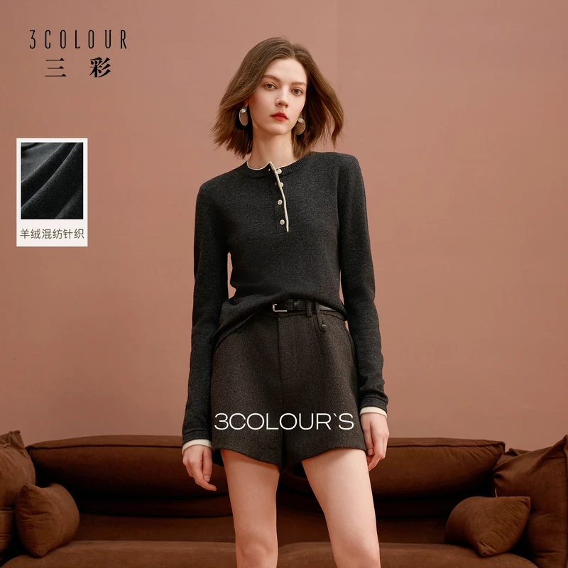 【山羊绒 绵羊毛】三彩2025冬季新款高材针织衫高级感修身简约女S