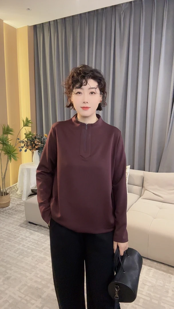 早秋330g莱赛尔空气层亲肤柔软运动半拉链套头通勤女装卫衣【7279】