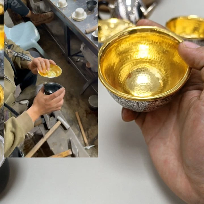 看*李小鹤纯银木纹金金杯