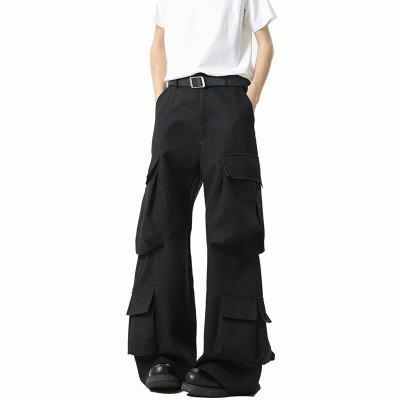 港风宽松微喇休闲裤多口袋工装裤直筒秋冬运动长裤男士春秋薄款