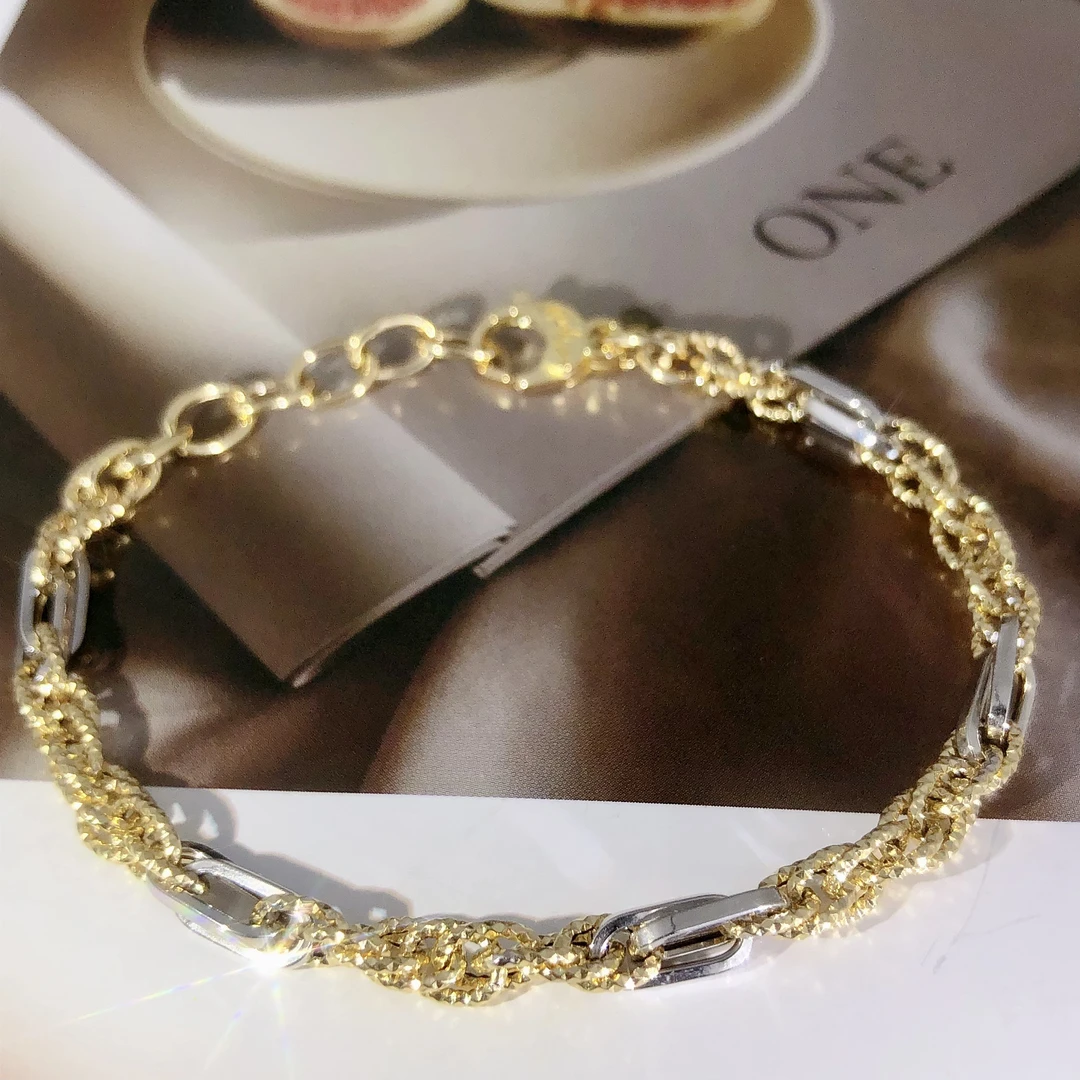 【皇冠轻奢】18k金 | 意大利双色意境“星辰”环环手链 15+3cm C