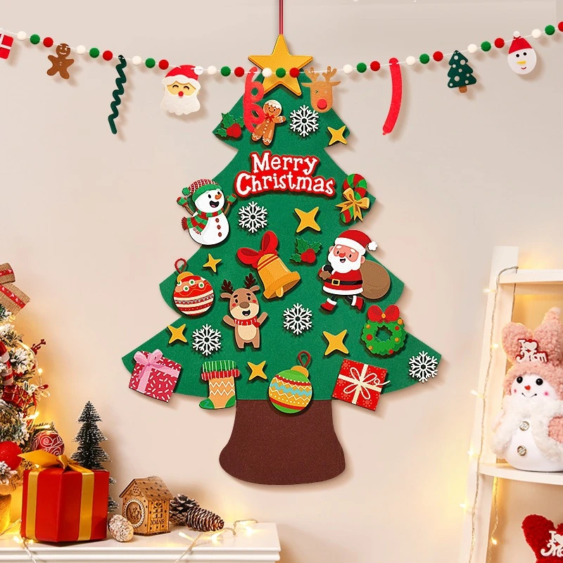 圣诞节装饰品礼物幼儿园家用儿童手工材料包毛毡布圣诞树贴墙