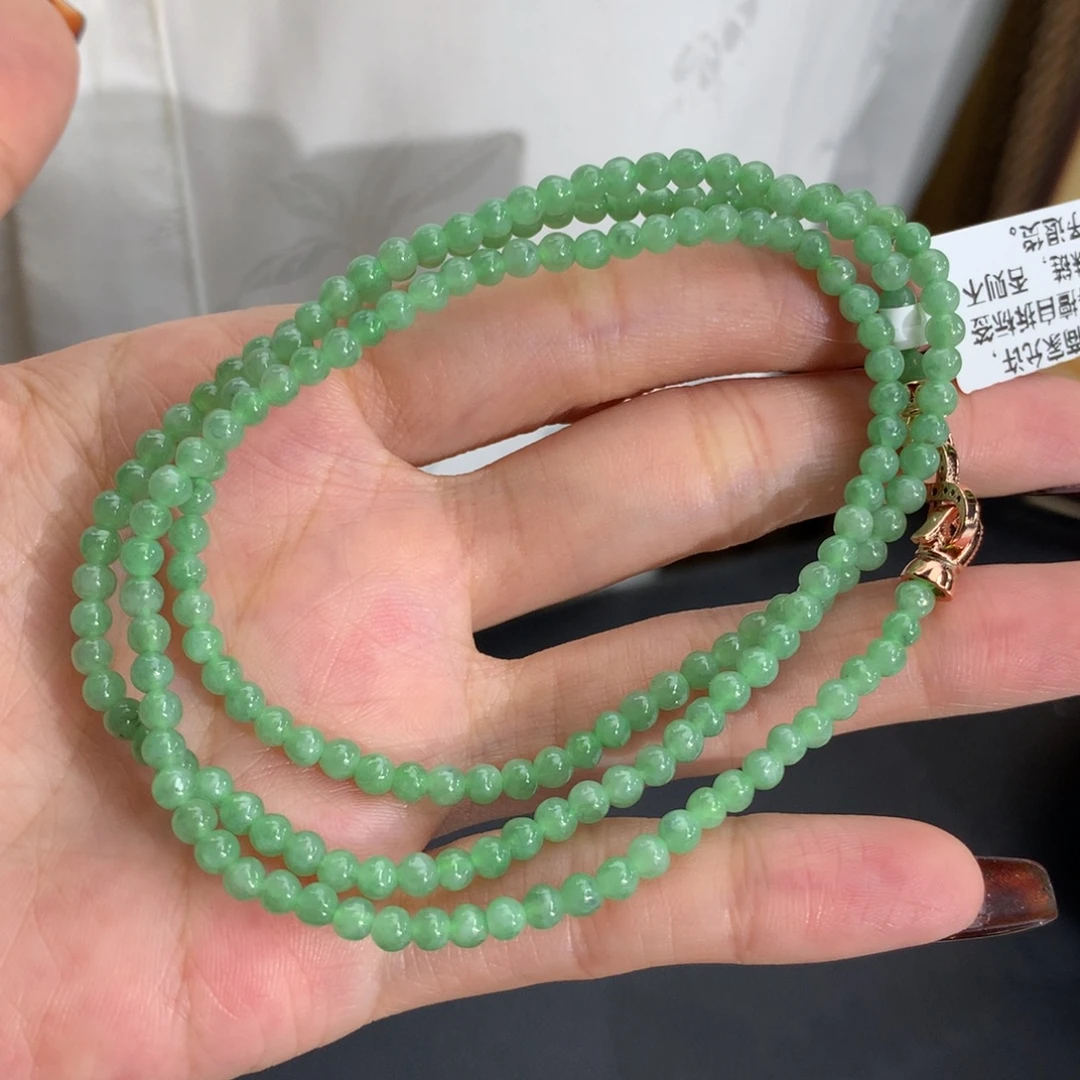 翡翠未镶嵌手串卡3.5胶润绿小米项链