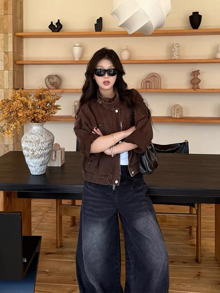 女复古短外套早秋新款夹克美式百搭日系脏脏风休闲时尚