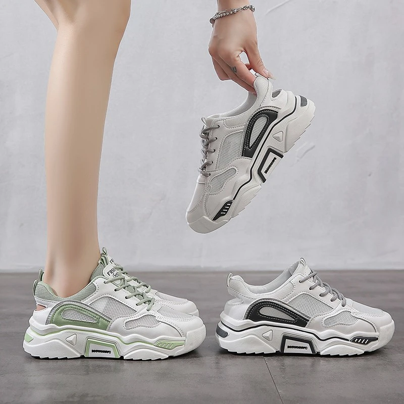 三福包头凉鞋女平底2025夏薄老爹鞋厚底包脚镂空透气透网运动鞋