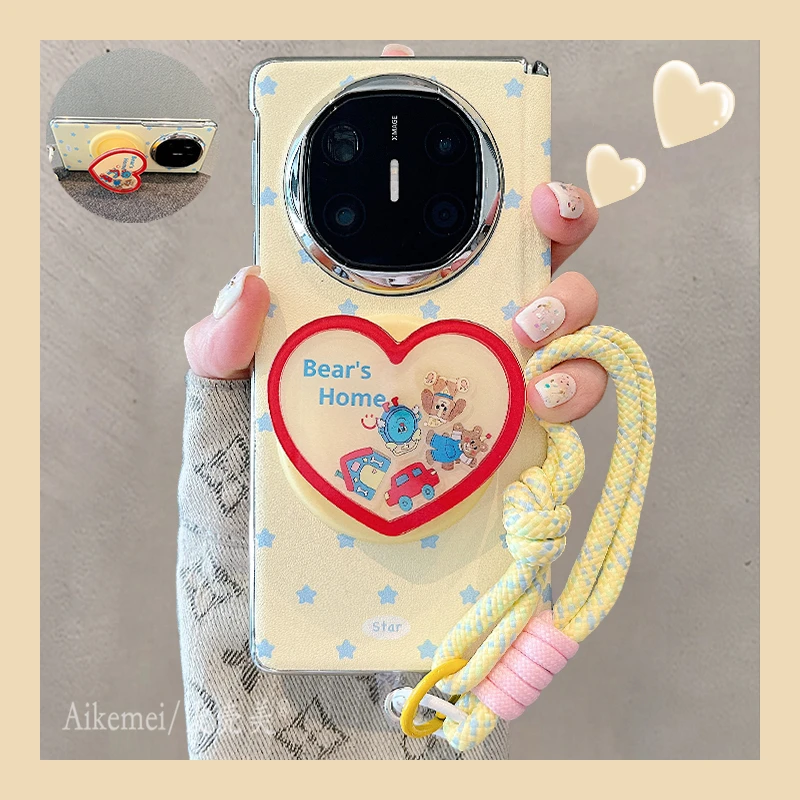 适用华为mateX6折叠屏手机壳皮质黄底蓝MateX5典藏版星星磁吸支架