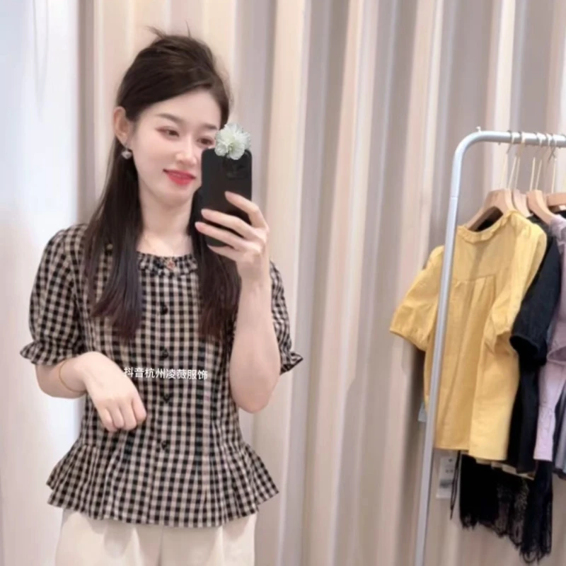 新品百搭韩系格子小衫8657