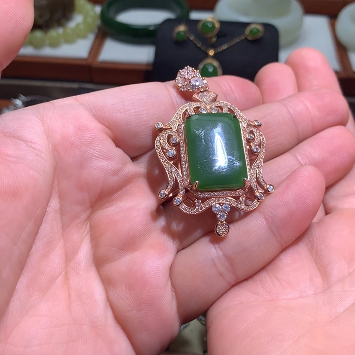 和田玉颈饰银S925镶嵌