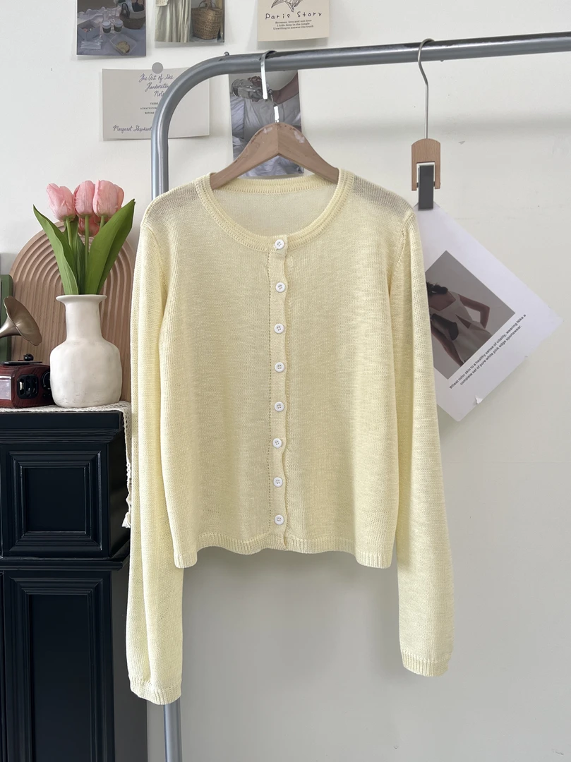 F高品质竹节麻长袖针织衫温柔百搭时尚开衫2025年新款精致空调衫