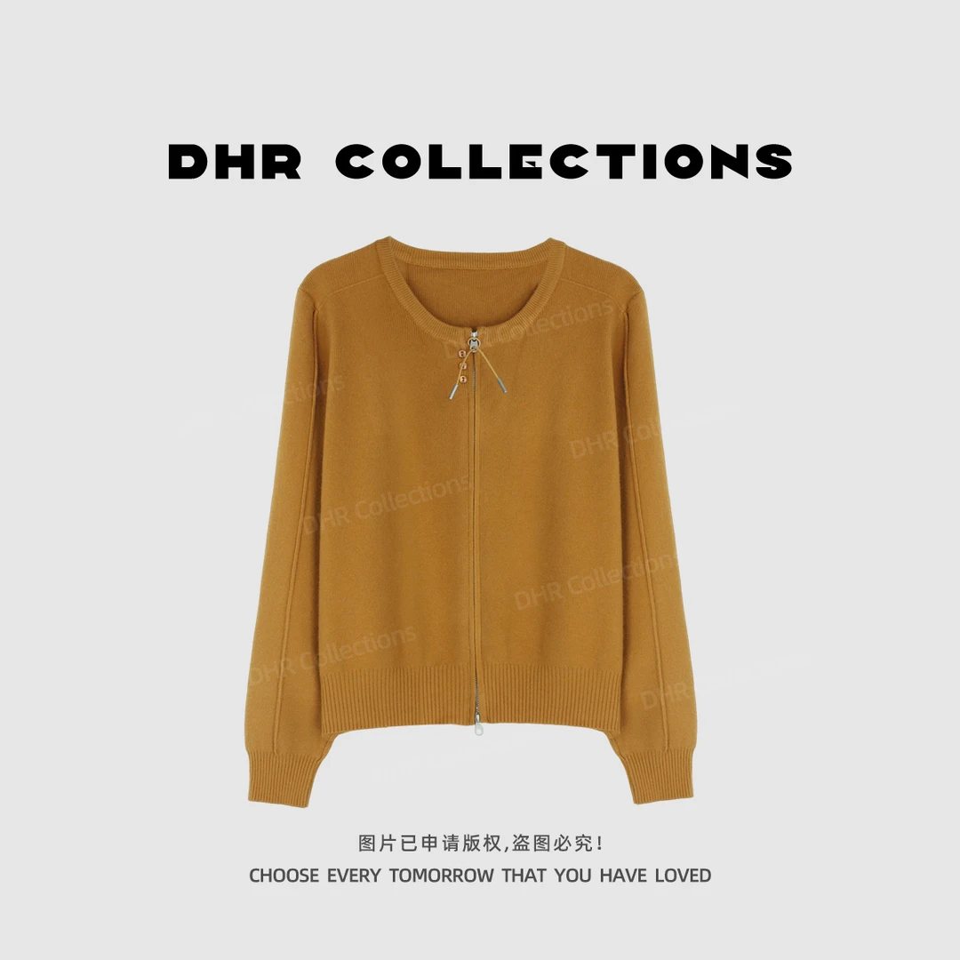 豆豆1【双拉链款】2025秋冬新款休闲老钱风隐拉针织开衫-916625QM