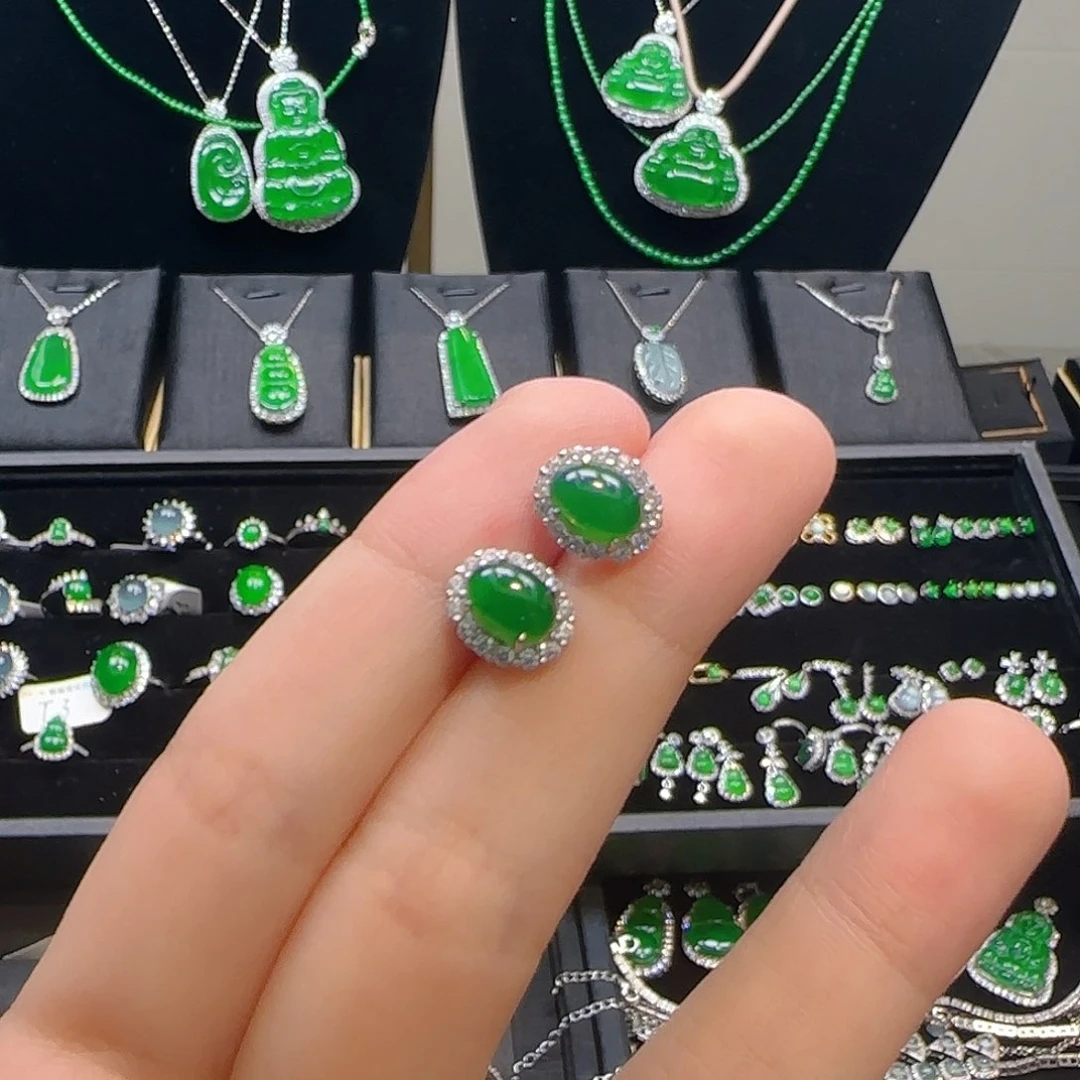 翡翠银S925镶嵌耳饰