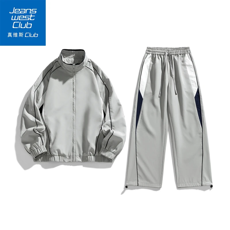 真维斯club秋季新款撞色运动套装潮牌街头宽松休闲夹克长裤两件套