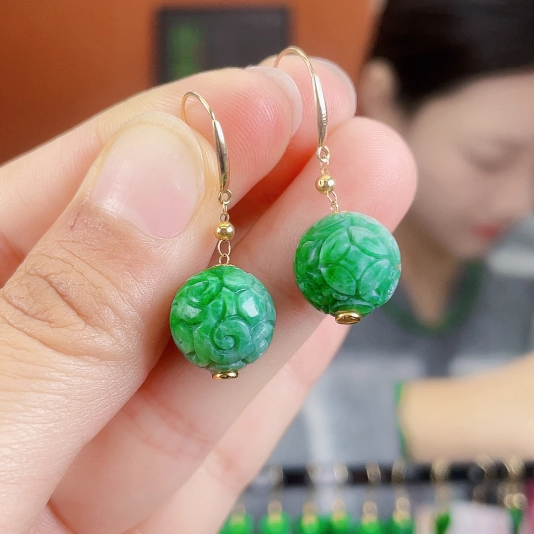 翡翠18K金镶嵌耳饰