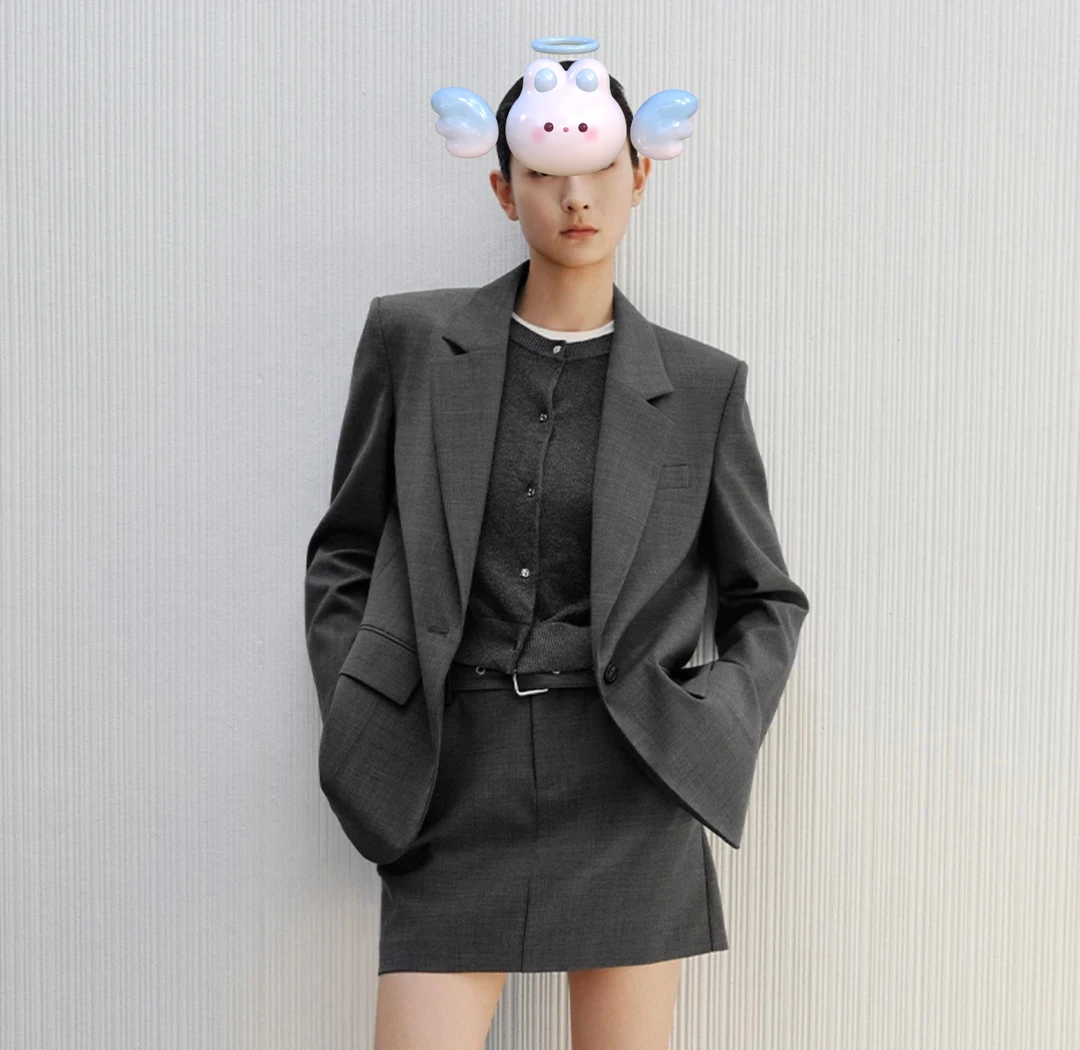 翻驳领时尚灰色西装外套气质通勤职业风1334