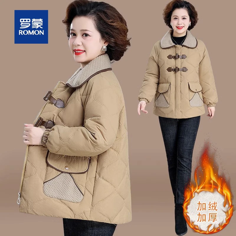 洋气冬季妈妈装棉服加绒加厚2023新款中老年女秋冬装保暖棉衣外套