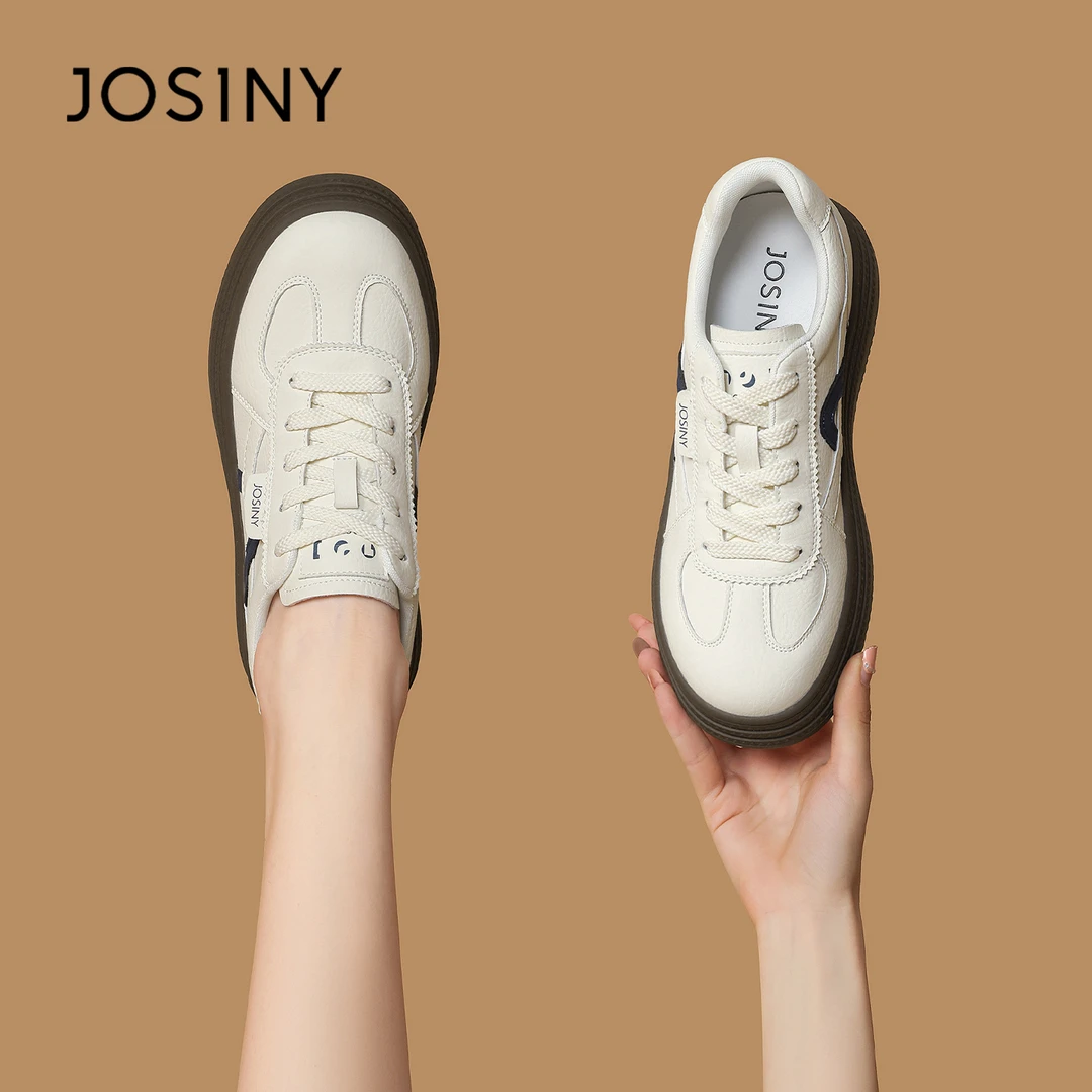 卓诗尼女鞋厚底小白鞋女2025新款轻便软底运动板鞋休闲百搭德训鞋