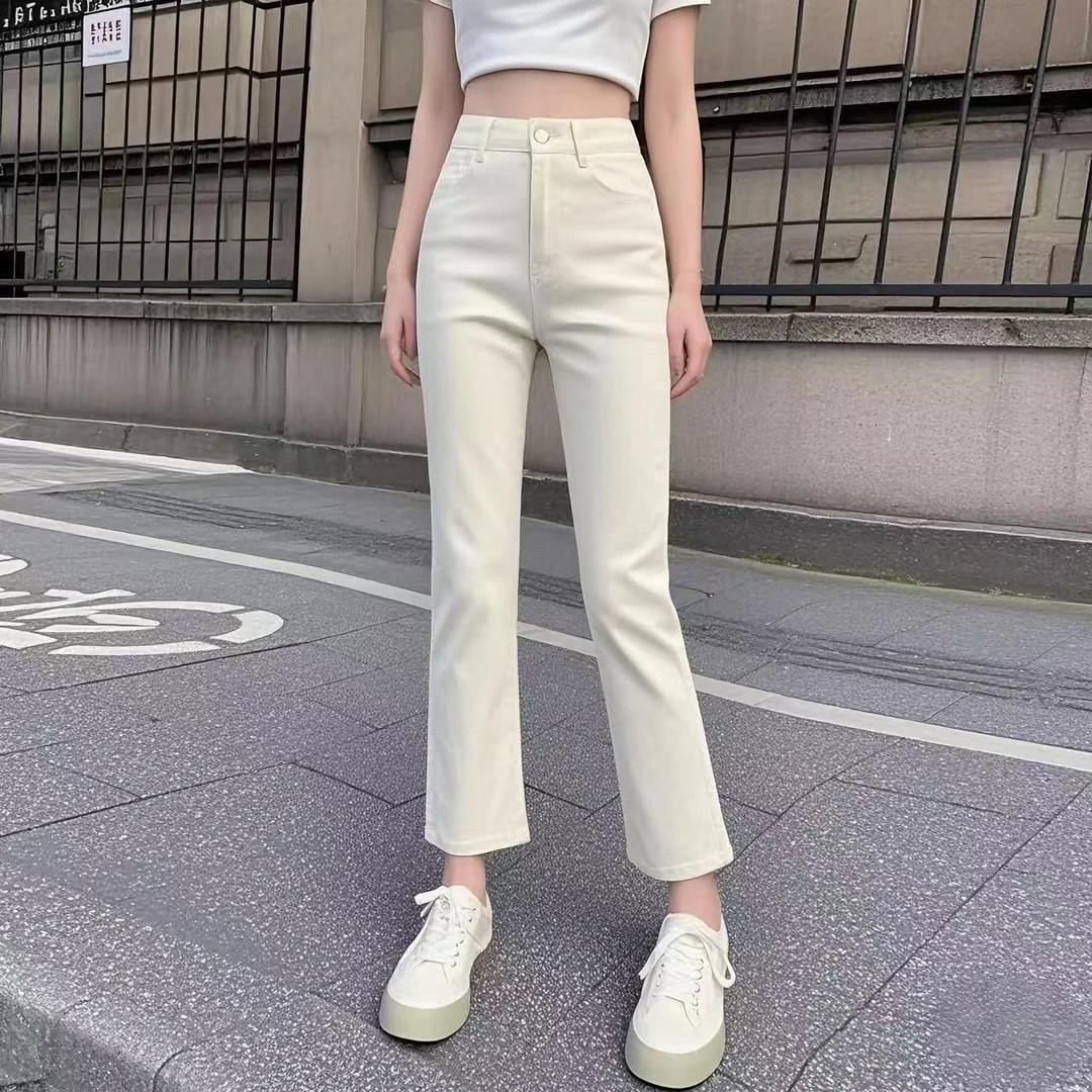 牛仔裤女2025夏季新款高腰显瘦百搭弹力黑白色烟管直筒裤子